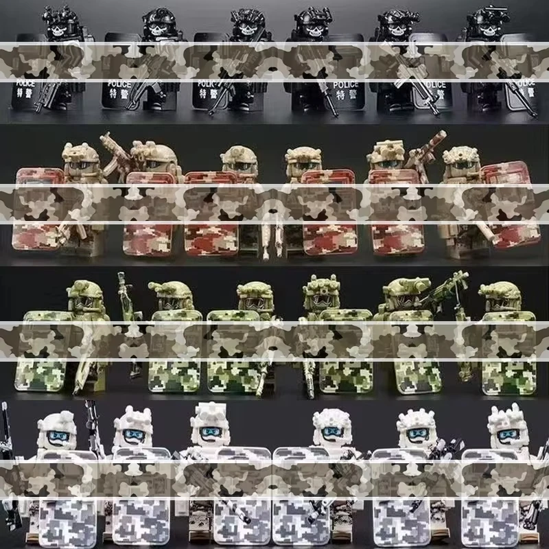 Juego de colección de minifiguras militares, bloques de construcción de comando de camuflaje de fuerzas especiales, juguetes de juego de rol del ejército, regalo para niños