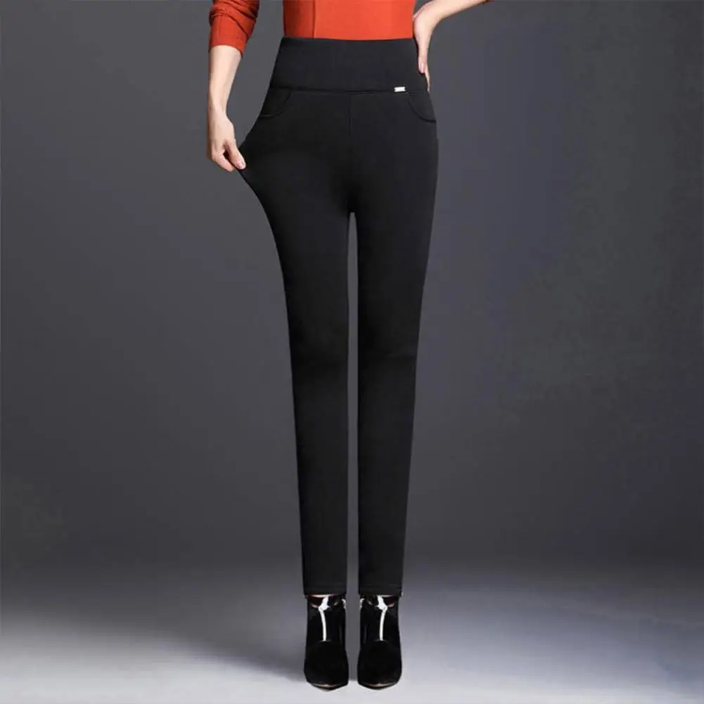 Women Pants High Waist Stretchy Pencil Pants Ankle-Length Anti Pilling Skinny Office Lady Pants High Rise Pockets Lady Trousers