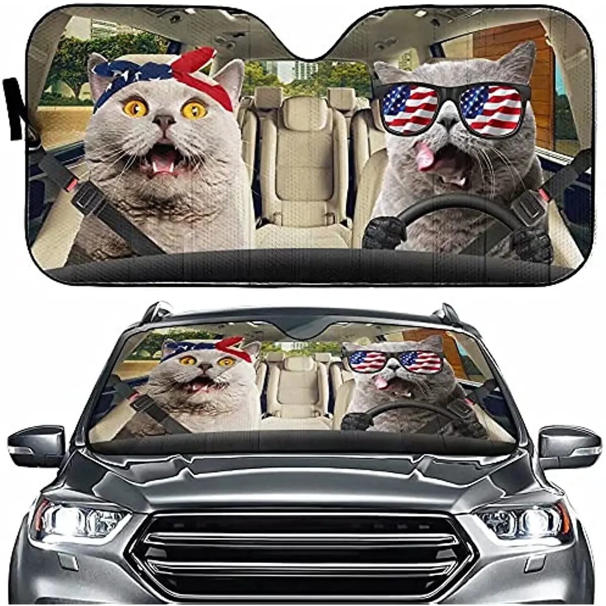 Surprised British Shorthair Cat Driving Auto Windshield Sun Shade Family Car Sunshades Animal Fan Car Front Window Funny Shades