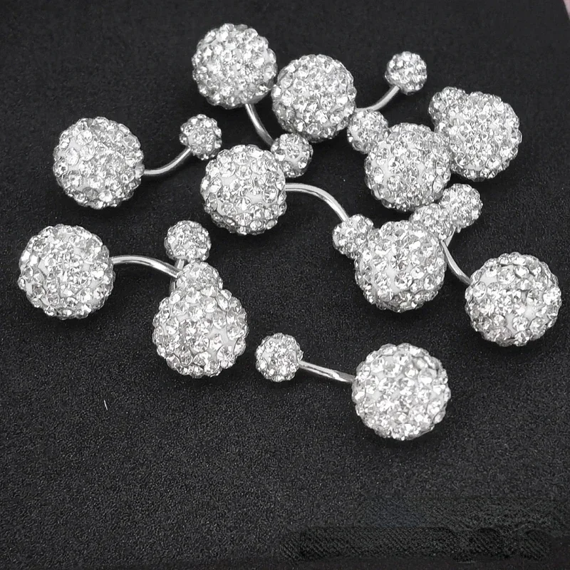 Fashion Stainless Steel Belly Button Ring Navel Ball Rhinestone Piercing Earring Body Belly Piercing Jewelry Accessories Gifts