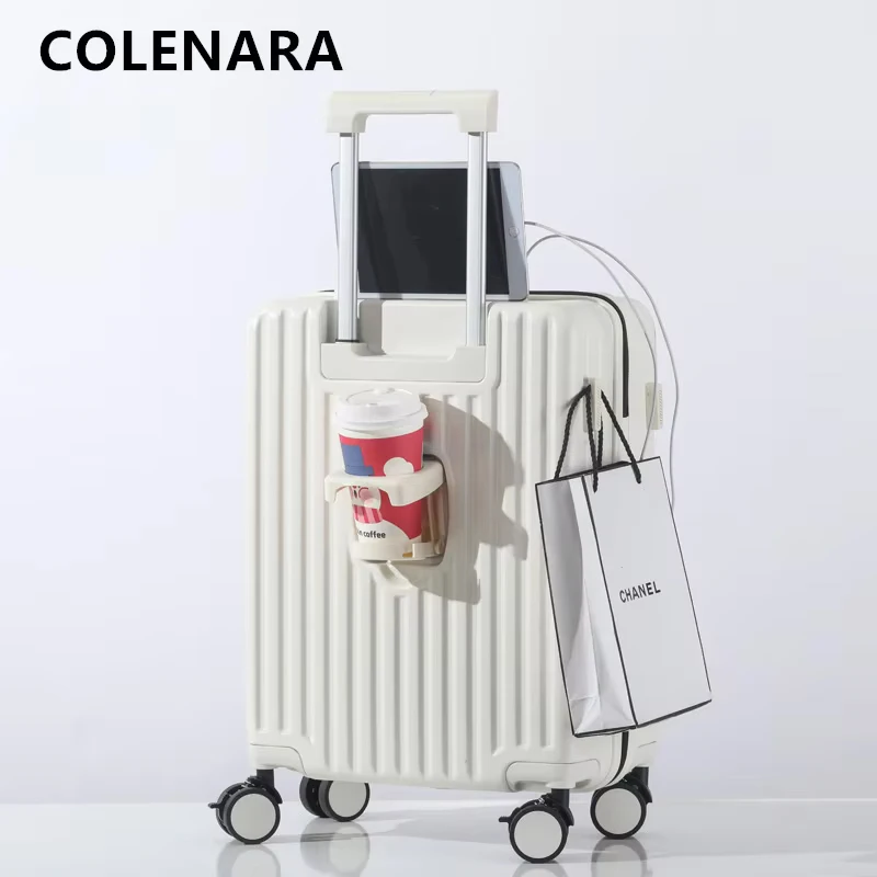 COLENARA Luggage Travel Bag USB Charging Boarding Case Front Opening Laptop Trolley Case 20