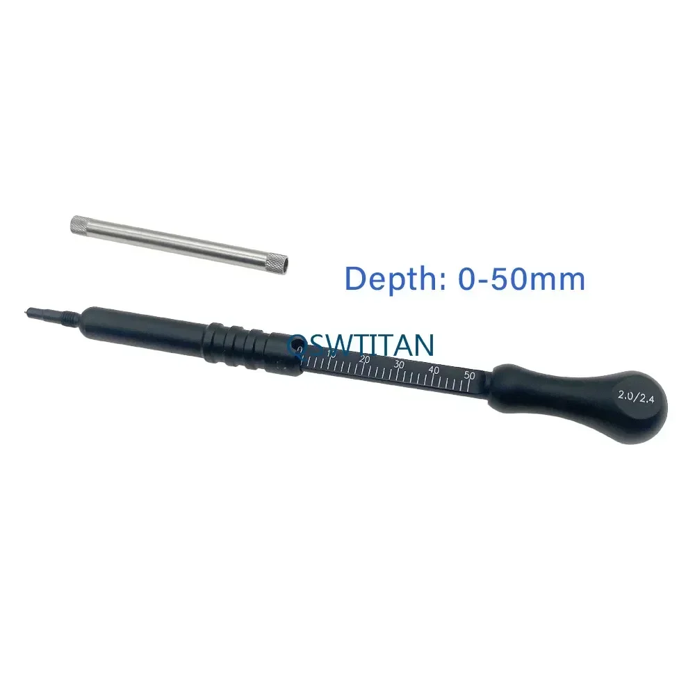 QSWTITAN Depth Gauge Vetereinary Orthopedic Instrument Black Aluminum Depth Gauge Measuring Ruler Drill Hole Measurement