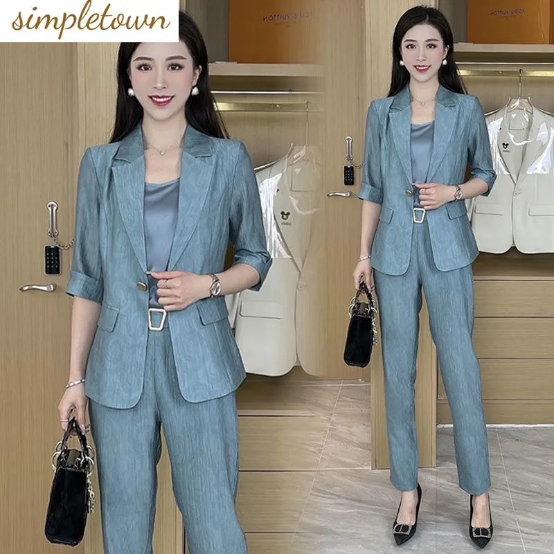 Women's Spring and Summer High End Professional Set Temperament Goddess Style Suit Coat Women's Casual Three Piece Set