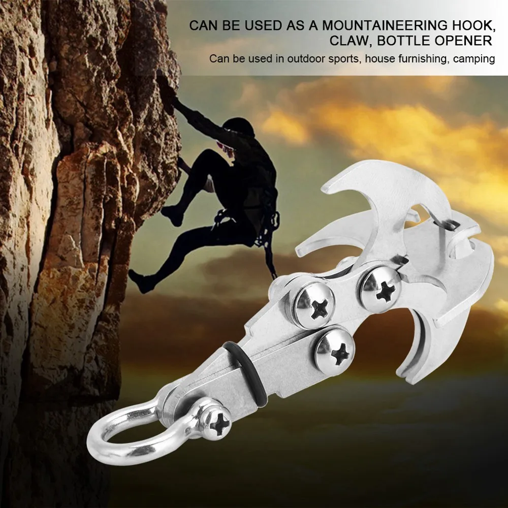 Stainless Steel Foldable Gravity Grappling Hook Climbing Claw Outdoor Survive Carabiner multi pocket Tool 13.4x8.9cm O02