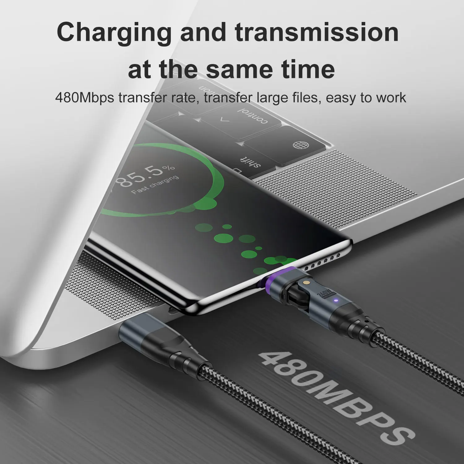 240W 540° Rotation Magnetic Fast Charging Cable USB C to Type C Cable for iPhone 15 Pro Max Xiaomi 14 Pro PD USB C Data Cord