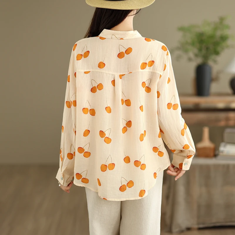 ربيع الخريف القطن الخالص المطبوعة خفيفة الوزن طويلة Sve فضفاضة irt Quali سترة مفتوحة Fre Airy Sle للتنقل