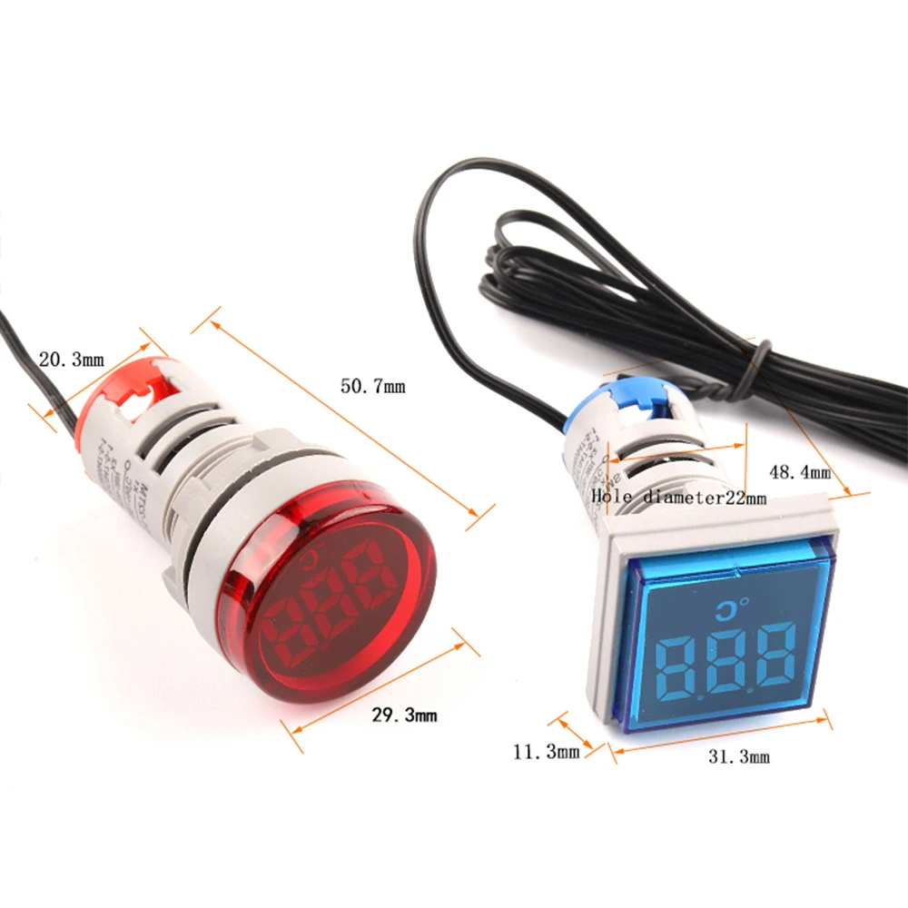 Imagem -06 - Luzes de Sinal de Termômetro Digital Led Redondo e Quadrado Sensor de Temperatura20199 Celsius 50500v ca 22 mm 50