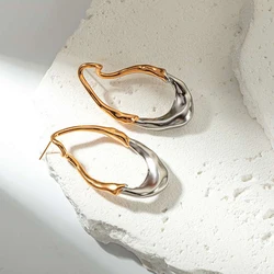 Irregular two tones circle statement earrings stainless steel earrings for women minimalist simple stainless steel jewelry new