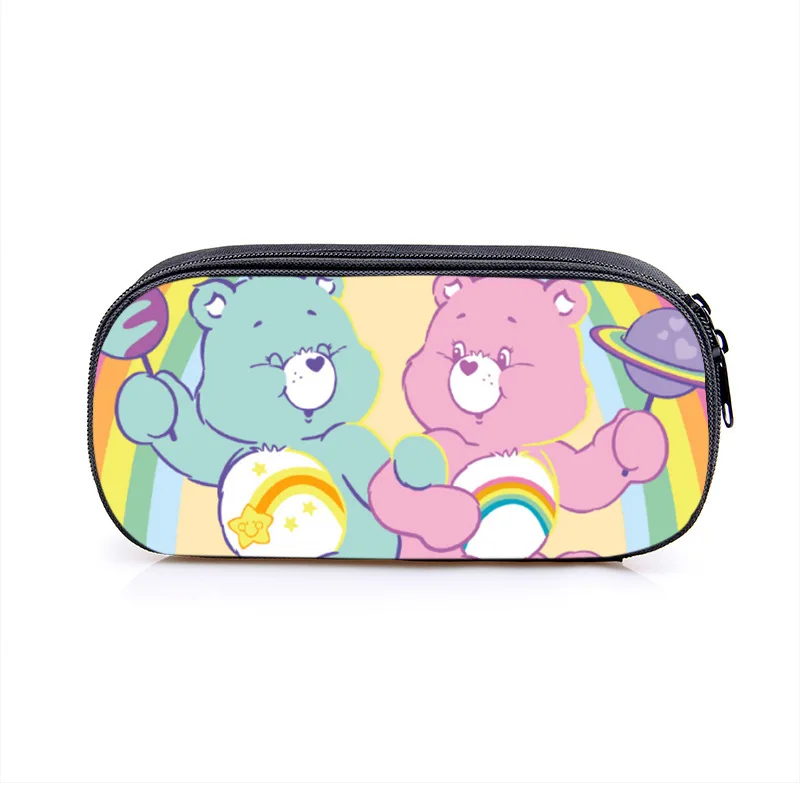 Miniso Rainbow Bear Cartoon Pen Bag Girl Anime Cute Bear Print singolo strato astuccio per matite di grande capacità cura borsa per il trucco