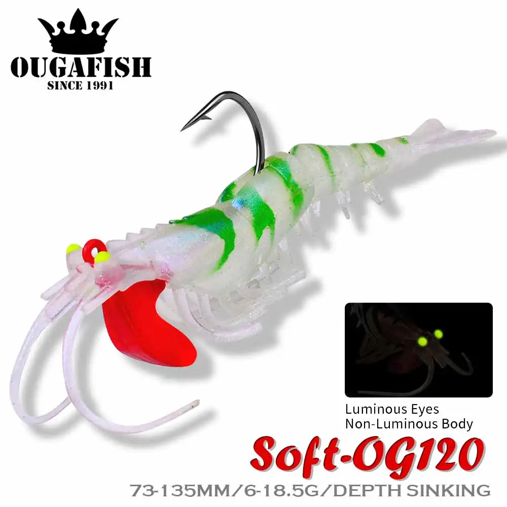 Soft Shrimp Jigging Hook Lure 6g 13g 19g Luminous Prawns Bait Silicone Isca Artificial Glow In The Dark Leurre Souple Accessorie