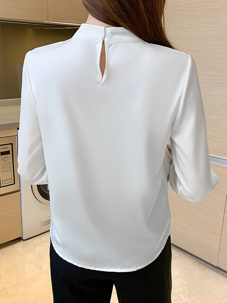Women's Downs Shirts Long Sleeve Basic Classic Soft Shirt Collared Dressy Casual Solid Color Bow Blouse Long Sleeve Elegant Tops