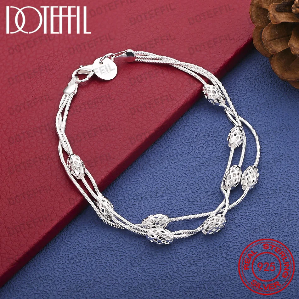 

DOTEFFIL 925 Sterling Silver Hollow Ball Snake Chain Bracelet Fashionable Charm Wedding Engagement Jewelry Accessory