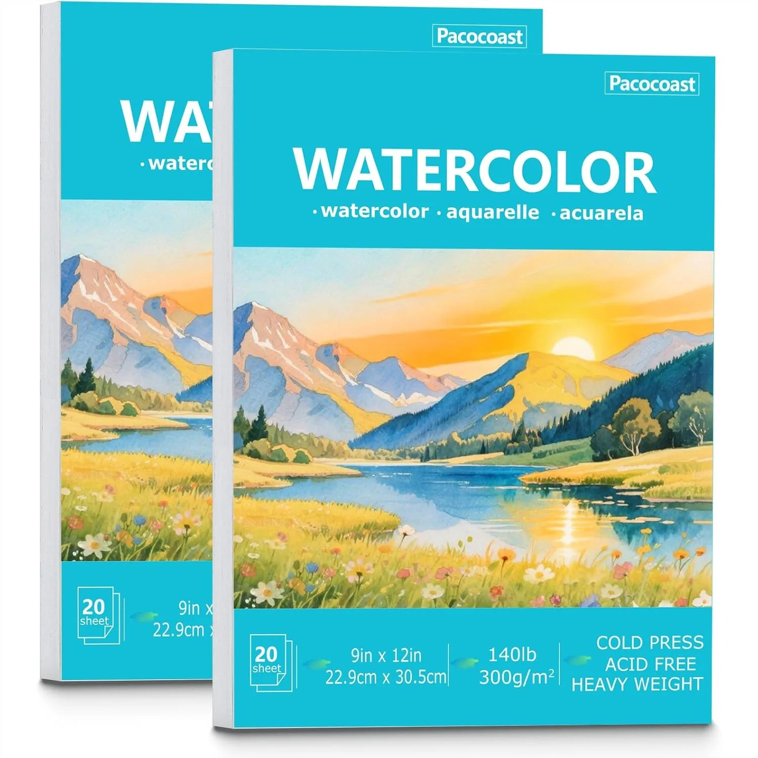 

9x12 Watercolor Paper Pack of 2 (40 Sheets), Cold Press Art Paper for Painting, Glue-Bound Sketchbook for Artists Beginners