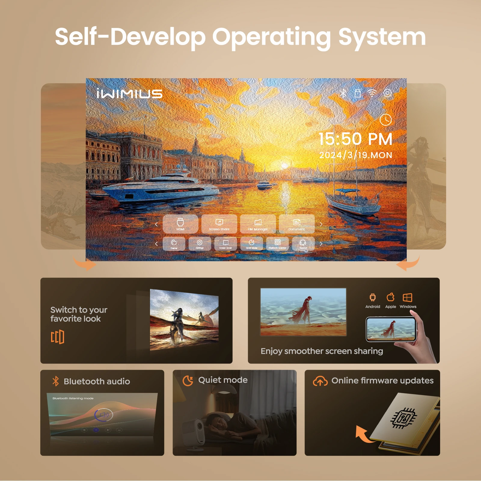 Wimius Mini 1000 ANSI Projector 4K Full HD 1080P Dolby أجهزة عرض شعاع محمولة للأفلام المسرح المنزلي فيديو WiFi لعبة متعاطي المخدرات