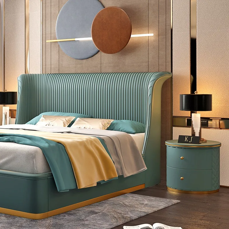 غرفة نوم رئيسية سرير فيلا فاخر ذو جو راقي بطول 1.8 متر سرير جلدي