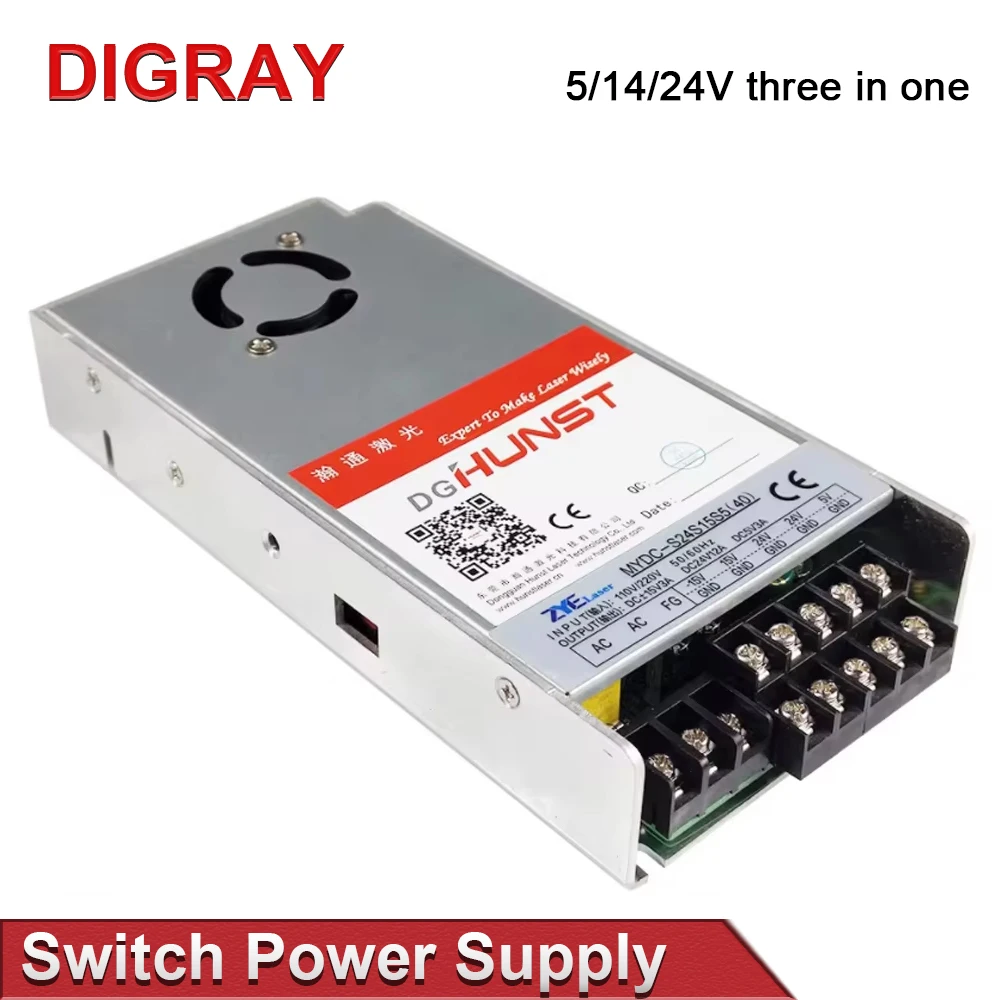 

DIGRAY Three-in-one 500w Adjustable Power Supply, Input 110V/220V, Output 24V 12A 15V 5V, Suitable For Laser Machines