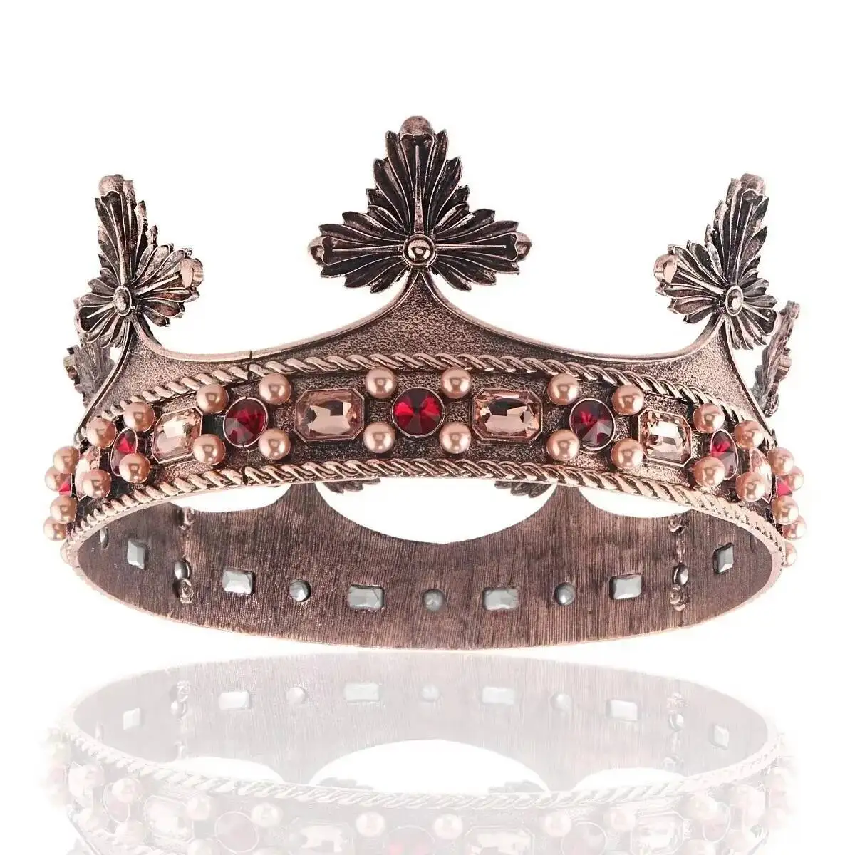 Baroque Royal King Black Tiaras For Men Round Rhinestone Medieval Crowns Pageant Diadem Party Cosplay European Headpieces