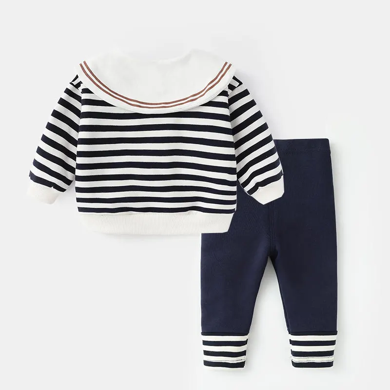 Toddler Girl Autumn 2PCS Clothes Set Cotton Peter Pan Collar Striped Infant Girl Sweatshirt Rabbit Skinny Tight Baby Girl Outfit