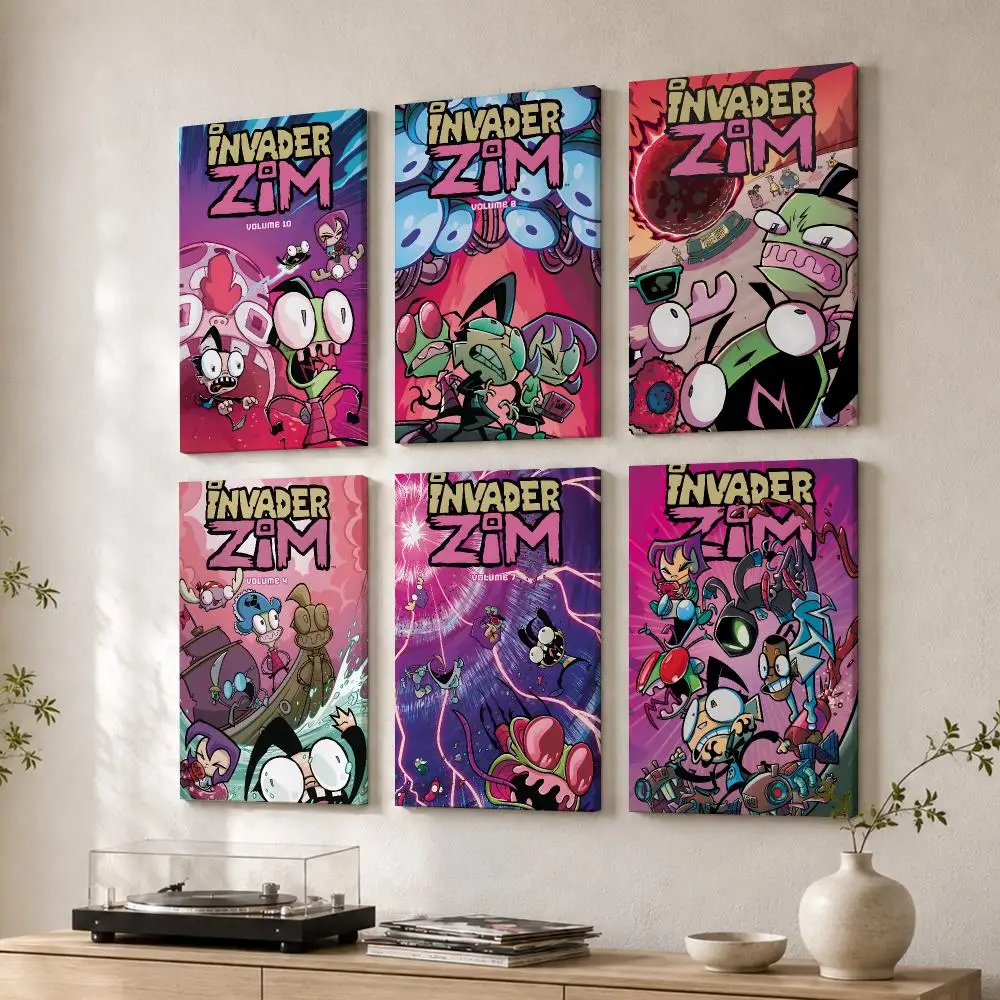 Cartoon I-invader Zim Framed Wall Painting Wood Canvas Poster For Living Room Bedroom Hallway Office Home Decor Gift