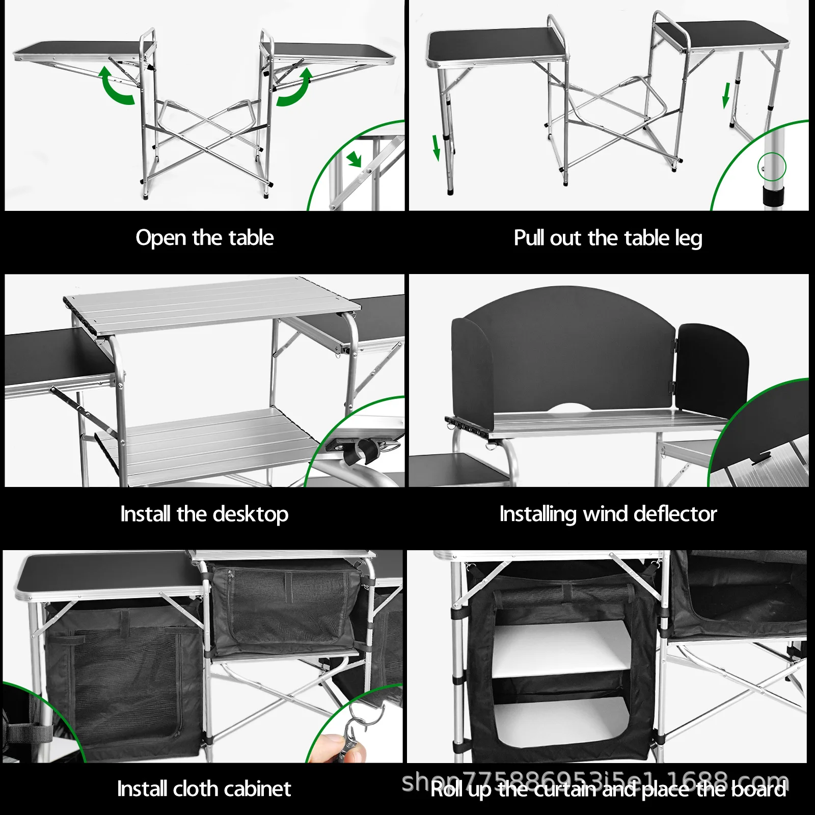 Aluminum Folding Portable Outdoor Cook Station Picnic BBQ Kitchen Beach Traveling Camping Kitchen Cooking Table