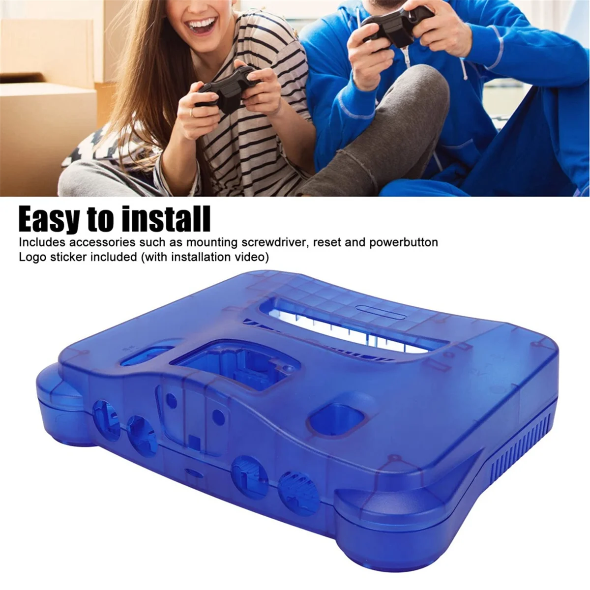 Carrying Storage Case for Nintendo 64 N64,Translucent Retro Video Game Console Case Replacement Shell, Translucent Blue