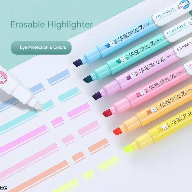 

6pcs Erasable Highlighters Pastel Markers Dual Tip Fluorescent Pen for Art Drawing Doodling Marking School Office Stationery