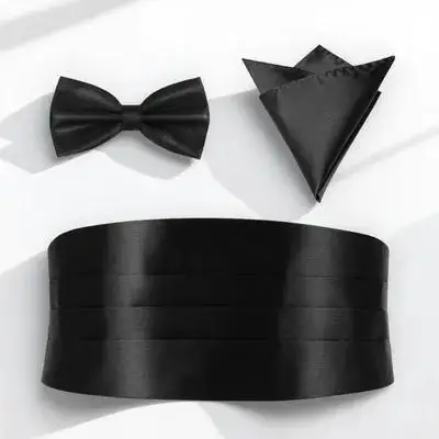 3 قطعة الرجال لامعة ربطة القوس فيونكة Cummerbund جيب Hankie مجموعة أنيقة سهرة حفلة موسيقية مأدبة الكنيسة اكسسوارات الزفاف Cumberbund الرجال