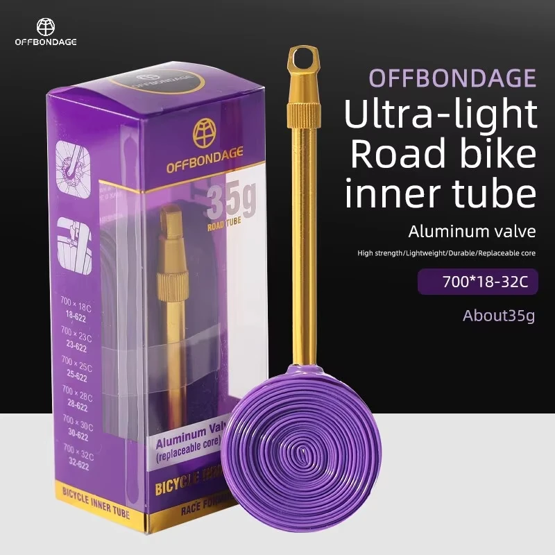 

OFFBONDAGE Aluminum Valve Ultralight Bike Inner Tube 700C Road Bicycle TPU Tire 60 80mm Length French Valve Super Light Tube