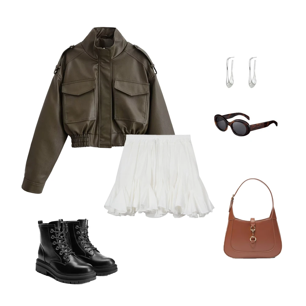 سترة منفوخة شتوية من الجلد الصناعي من Suninheart للنساء بسحاب أمامي وطية صدر السترة ملابس خارجية بجيوب متعددة سترات دافئة #6