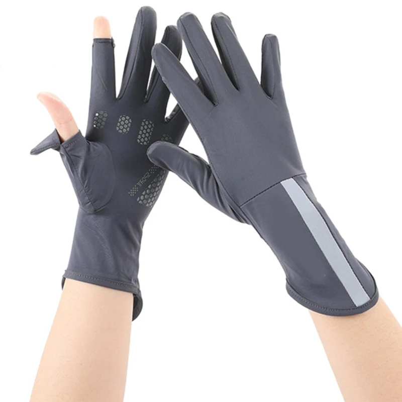 50JB Lengthen Cuffs Cooling Gloves with Two Finger Exposed Women Breathable Hot Day Full Finger Gloves Birthday Gift for Girl