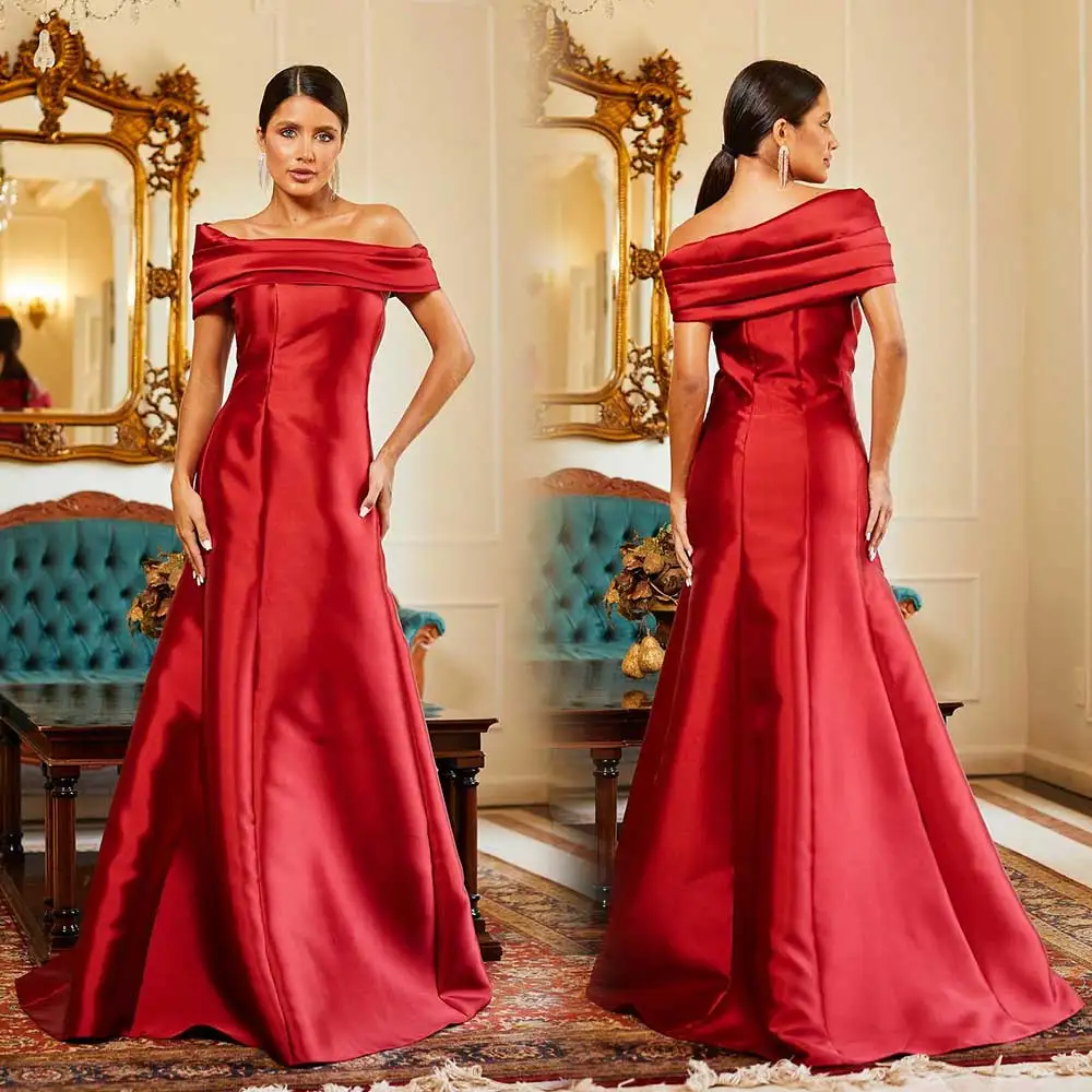 

Customized Minimalist Satin Evening Gown Off Shoulder Boat Neck Mermaid Pleats sexy Women's Fashion Elegant Celebrity Banquet Dr