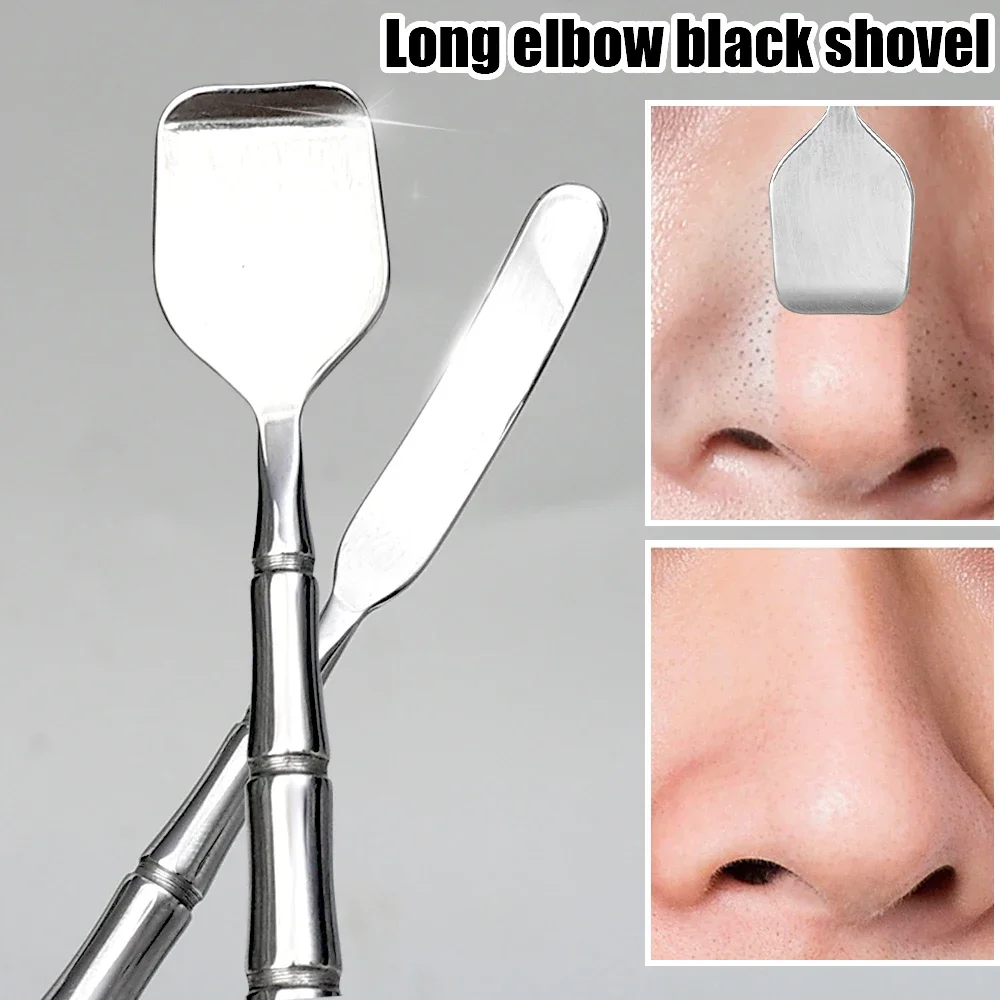 New Stainless Steel Acne Blackhead Removal Needles 2in1 Facial Scraping Cleaning Long Elbow Black Shovel Blackhead Remover Tools