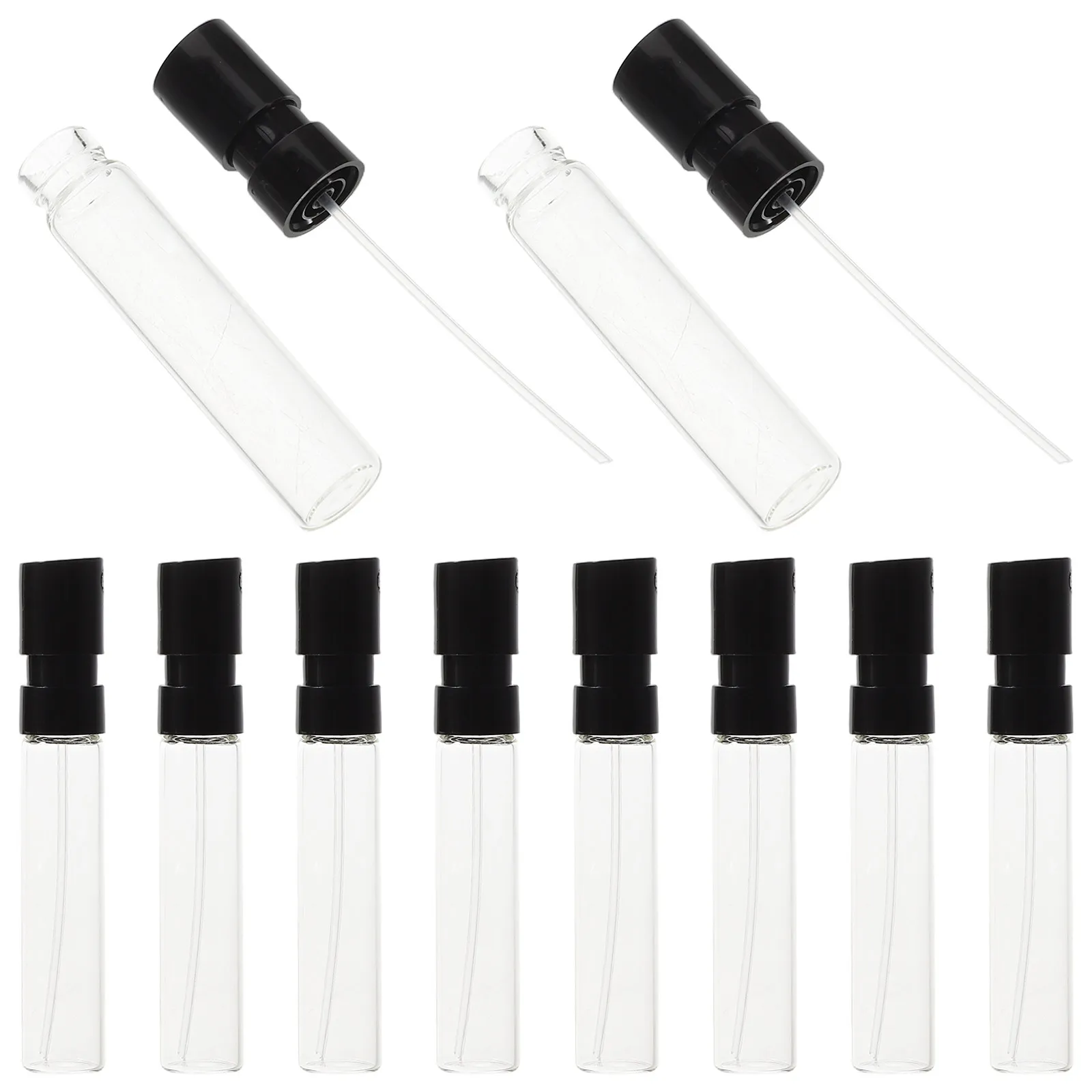 10 Uds. Frascos de vidrio para muestras de perfume, mini botellas de spray de 2 ml, atomizadores de perfume recargables para viaje, botellas pequeñas portátiles para colonia