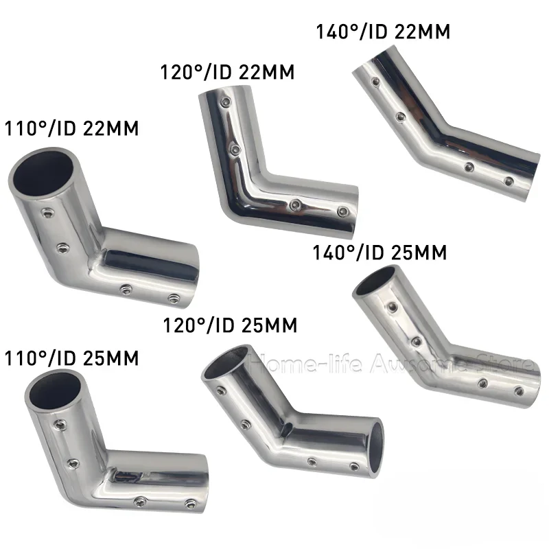 2-Way Pipe Fitting Elbow Marine 110/120/140 Degree Boat Hand Rail Fitting Elbow Pipe Connector 22/25mm with L Shape Hex Key