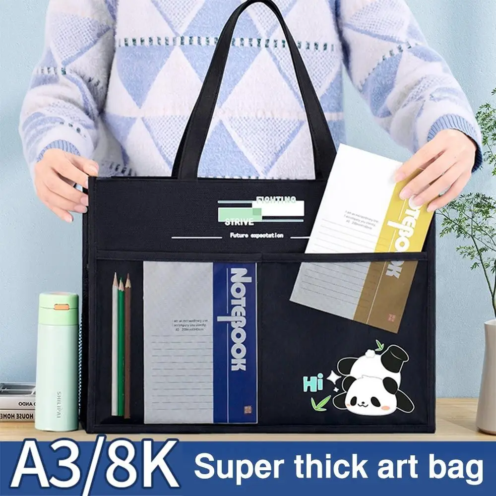 

High Quality Multilayer Tote School Bag Cartoon Panda Portable Tutoring Bag Large-capacity A3 File Bag Learning supplies