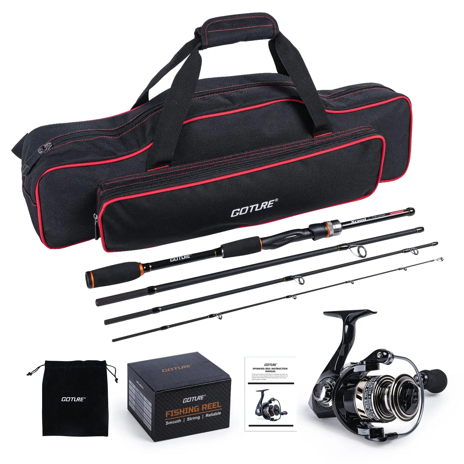 Goture Portable Spinning Fishing Rod and Reel Combo with Travel Bag,1.98-2.1m Fishing Rod 3000 Spinning Reel,Tackle Accessories