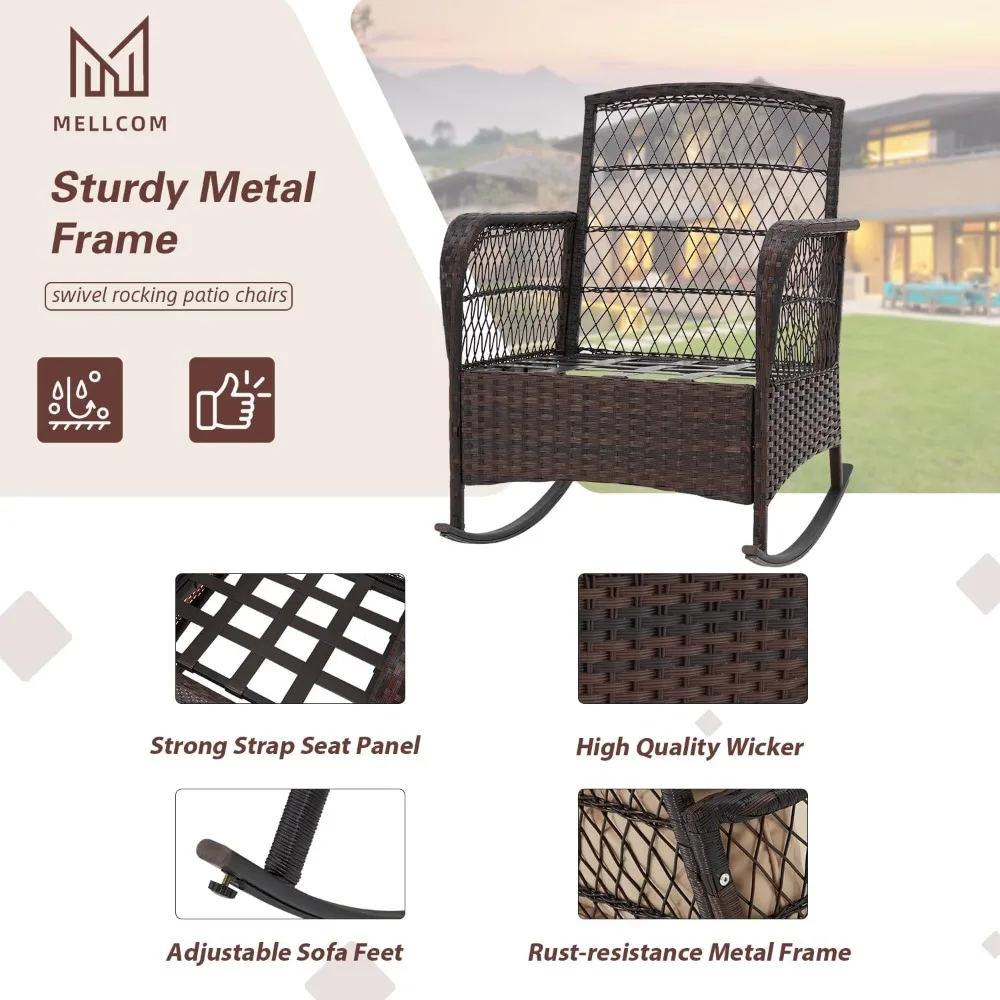 طقم فناء مكون من 3 قطع مع كراسي هزازة ووسائد سميكة وطاولة زجاجية لجانب حمام السباحة في الحديقة الخارجية