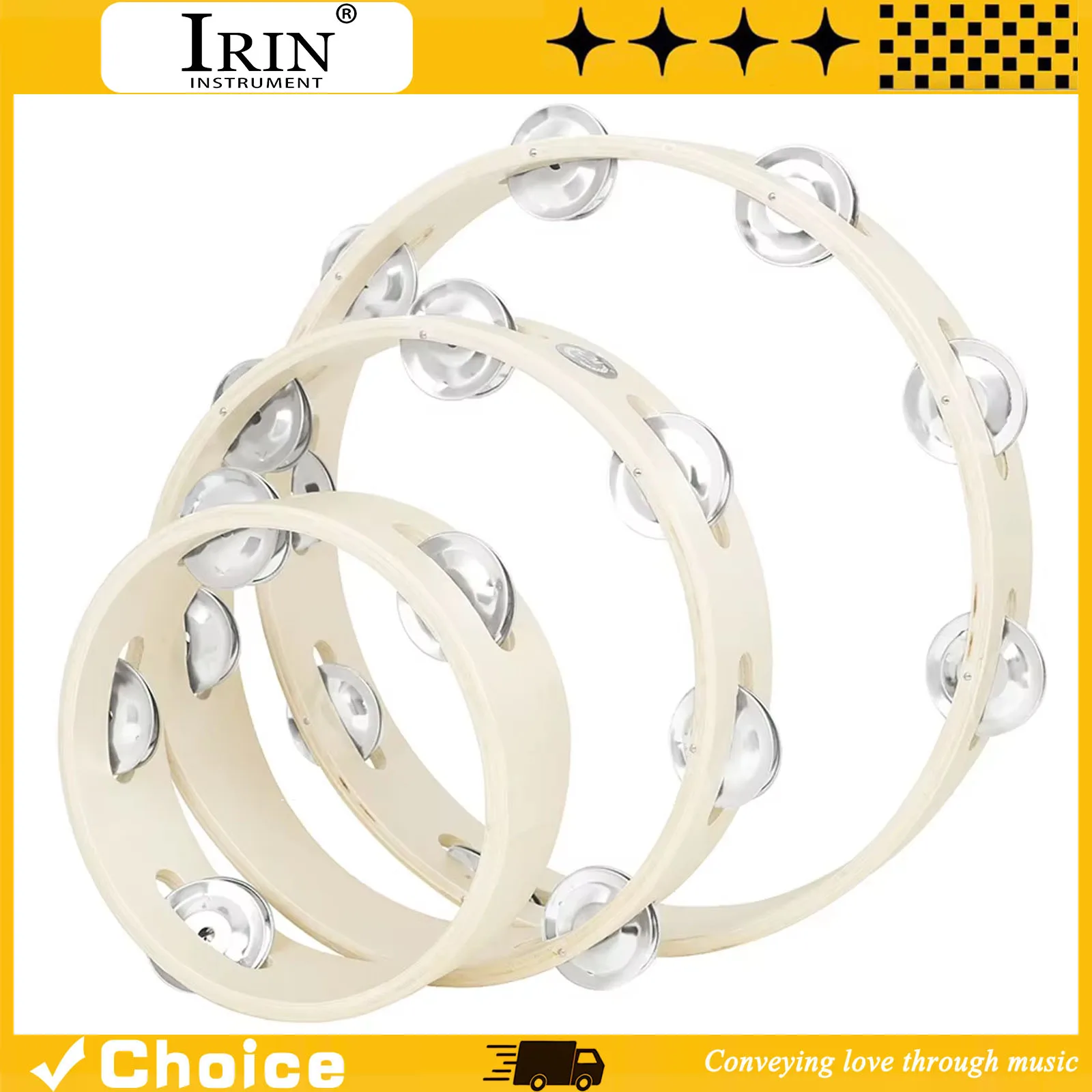 3Pcs Bell Ring Tambourine Solid Wood Drums 6+8+10inch Suitable Percussion Musical Instruments Children Gift Educational Toys