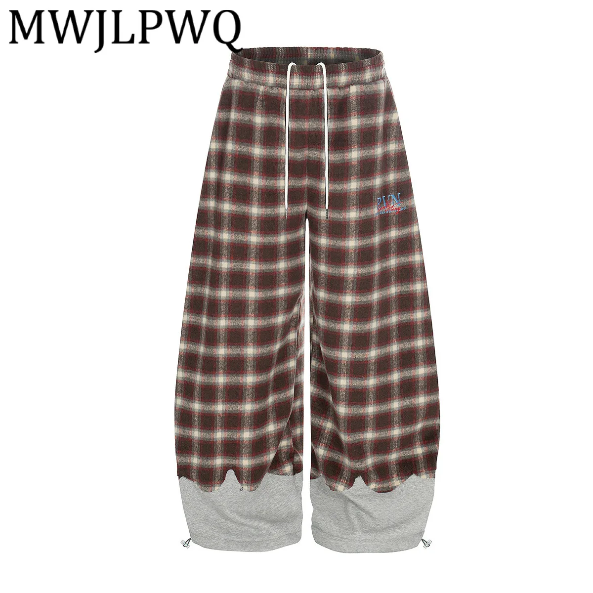

MWJLPWQ Street Style Plaid Trendy Retro Machete Sweatpants Men's Drawstring Draped Unisex Loose Casual Wide-Leg Pants 22011