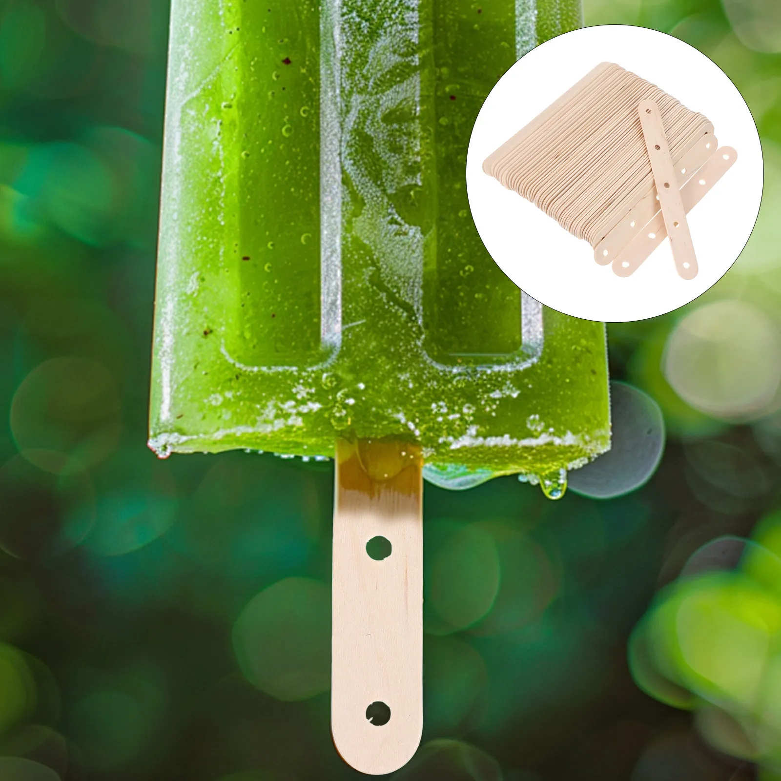 

100Pcs Wood Craft Popsicle Sticks Pre-Drilled Holes Multipurpose Sticks for DIY Desserts Cake Pops Ice Cream Making