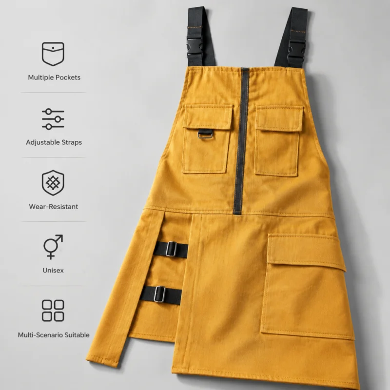 Apron Adjustable Denim Work Apron for Men Women Multi‑Pocket Canvas Barber Baker Restaurant Coffee Shop Gardening Work Uniform