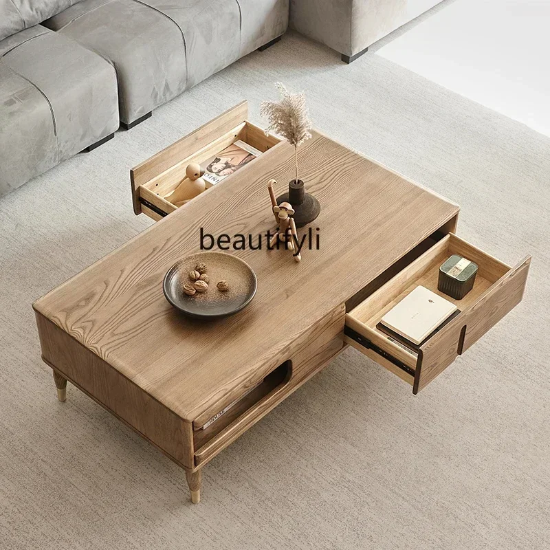 

Nordic Light Luxury Solid Wood Coffee Table TV Cabinet Combination Living Room Ash Home Tea Table Bench