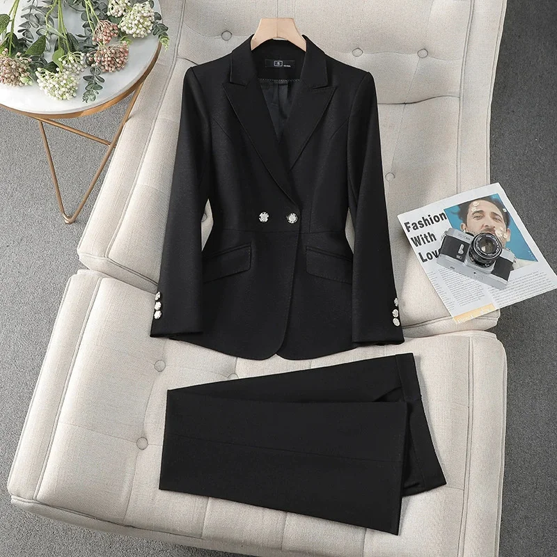 ใหม่แฟชั่นกางเกงชุดสําหรับสตรีธุรกิจทํางานอย่างเป็นทางการชุด Office Lady Blazer ชุด 2 ชิ้นชุดเสื้อผ้าหญิง