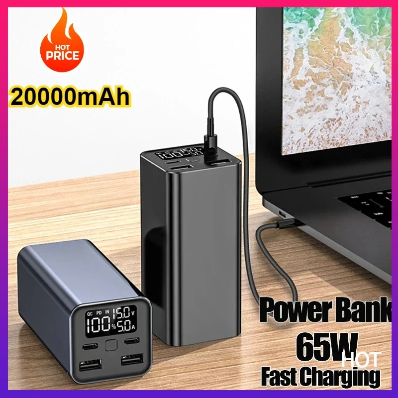 Bank Daya Eksternal 20000MAh Tipe C PD 100W Pengisi Daya Baterai Powerbank Pengisi Daya Cepat untuk Ponsel Pintar Laptop Tablet iPhone Xiaomi