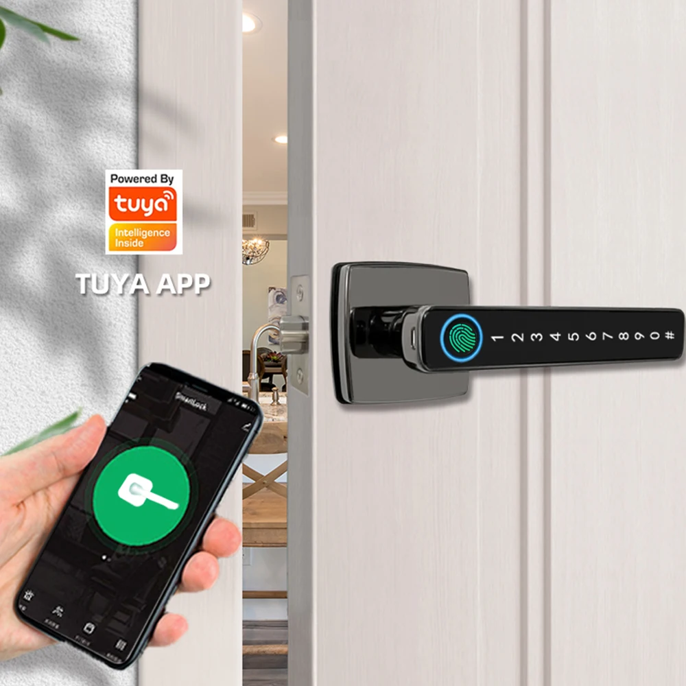 

Fingerprint Smart Door Lock with Handle 4 in 1 Keyless Entry Tuya APP Key Passcodes Smart Knobs for Front Door Bedroom Apartment