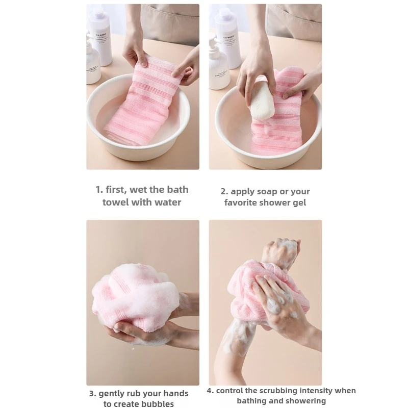 Afbeelding 5: Washandje voor douchegereedschap Terugtrekken Handdoek Exfoliërende bodys Washandje Jacquard Streep Nieuwe Japanse en Koreaanse handdoekbaden