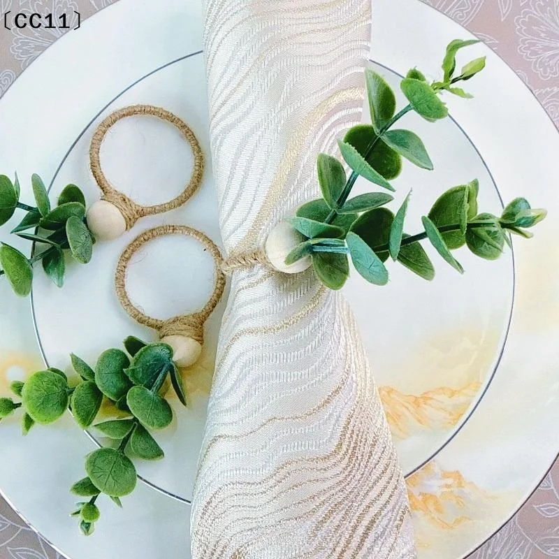 2PCS Handwoven Rattan Eucalyptus Napkin Rings Boho Rustic Table Setting Decor For Wedding Banquet  Farmhouse Restaurant〔CC11〕