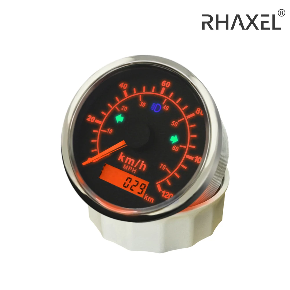 RHAXEL 85mm (3 3/8'') GPS Speedometer Odometer 120KM/H 70MPH Mileage Adjustable Overspeed Alarm for Car RV 12V 24V
