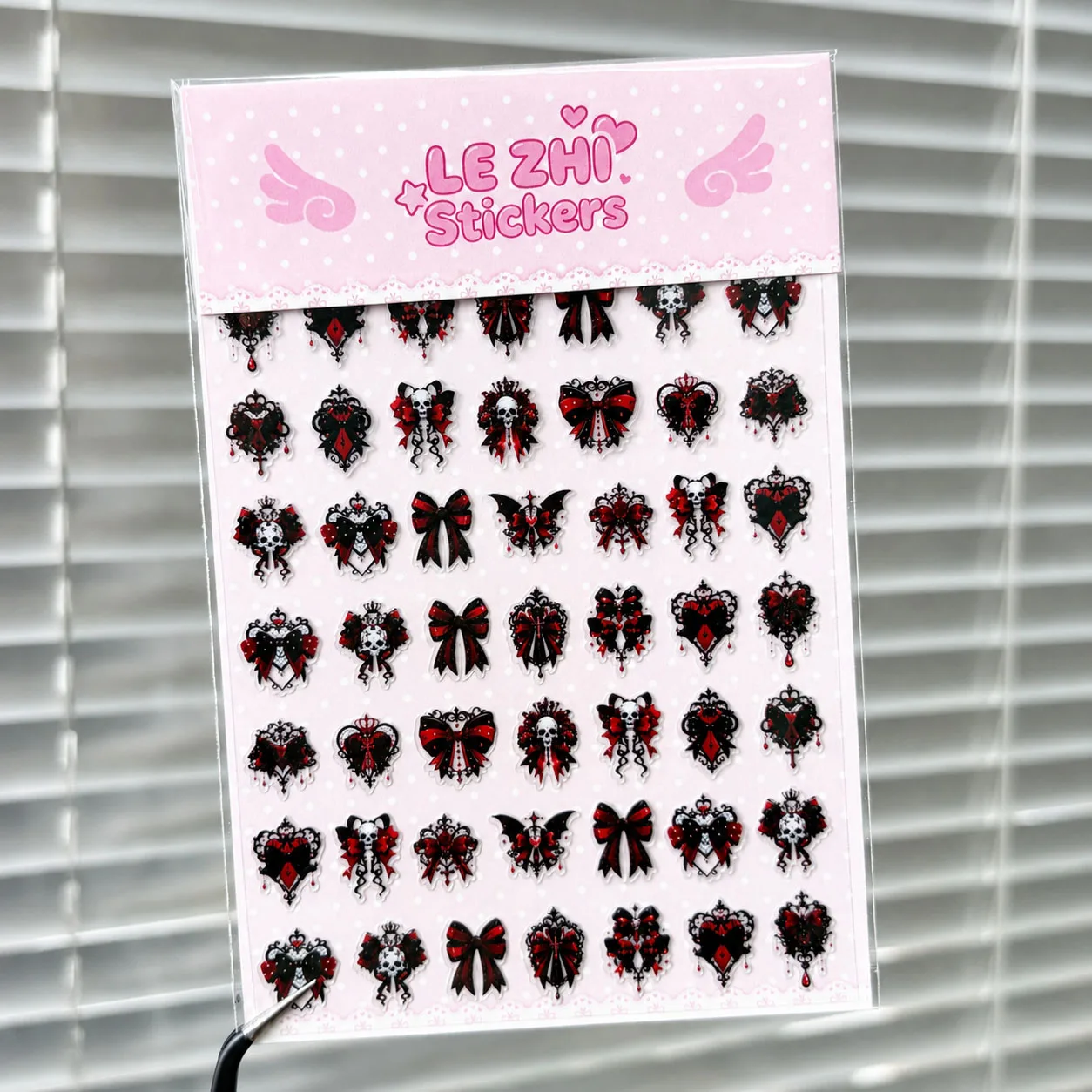 Pink Red Blue Gothic Nail Art Stickers Bow Rose Skull Y2K Adhesive Nail Decals Nail Decoration Manicure Sliders Birthday Gifts