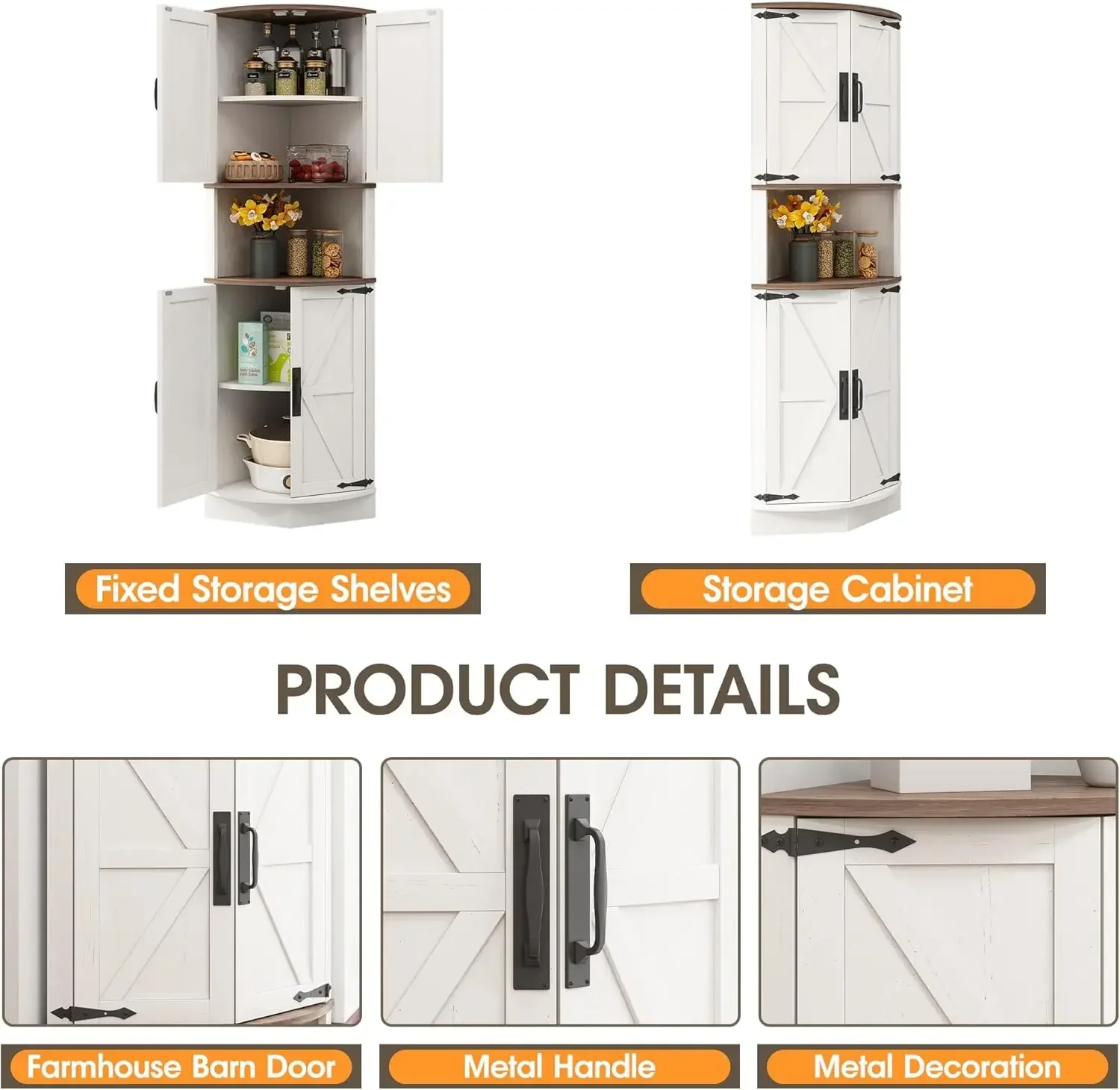 [Новое поступление, бесплатная доставка! ]Высококачественный угловой шкаф для фермерского дома высотой 64,8 дюйма с 4 дверцами и 5 полками для хранения, стол для фермерского дома